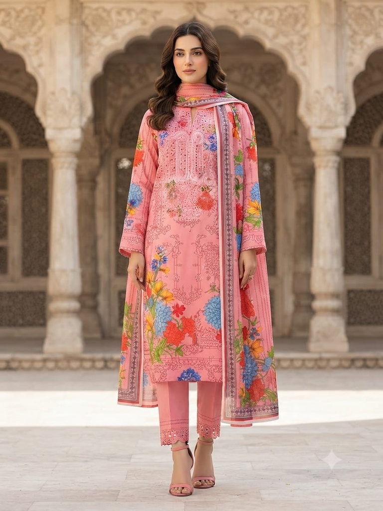 Premium Lawn 3Piece Suit Pink