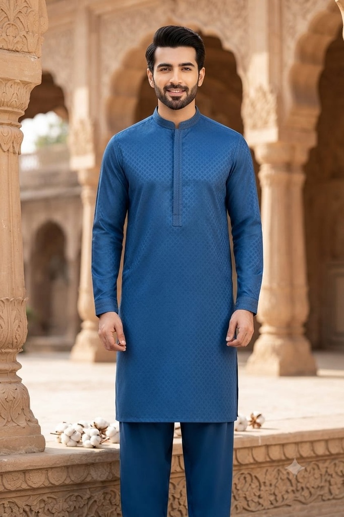 Premium Men's Cotton Suit Blue