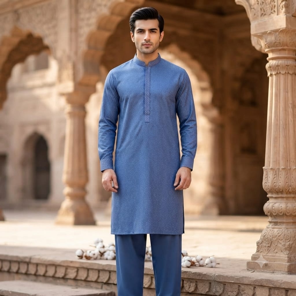 Premium Men's Cotton Suit Sky Blue