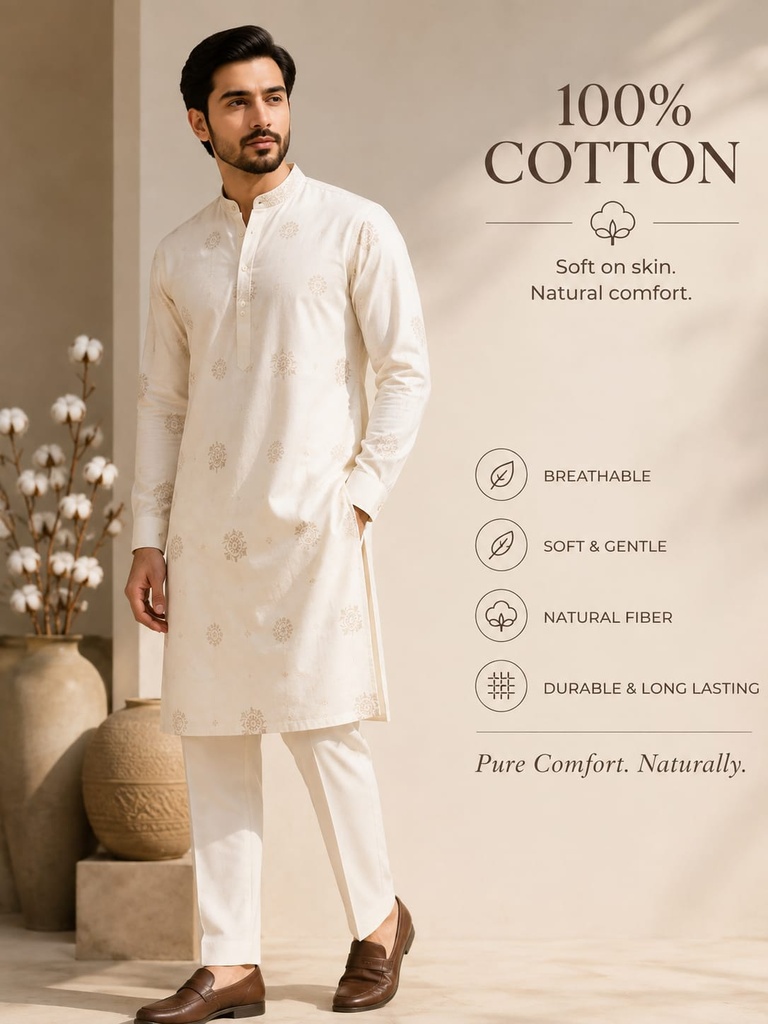 Premium Men's Cotton Suit Off White