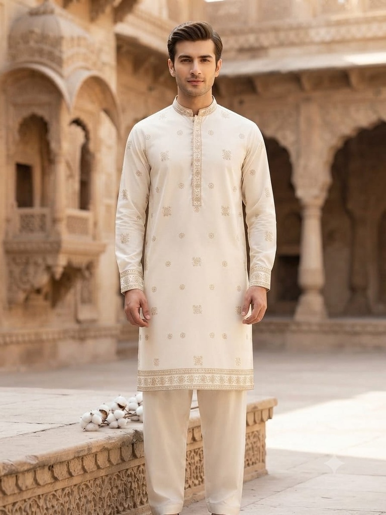 Premium Men's Cotton Suit Off White