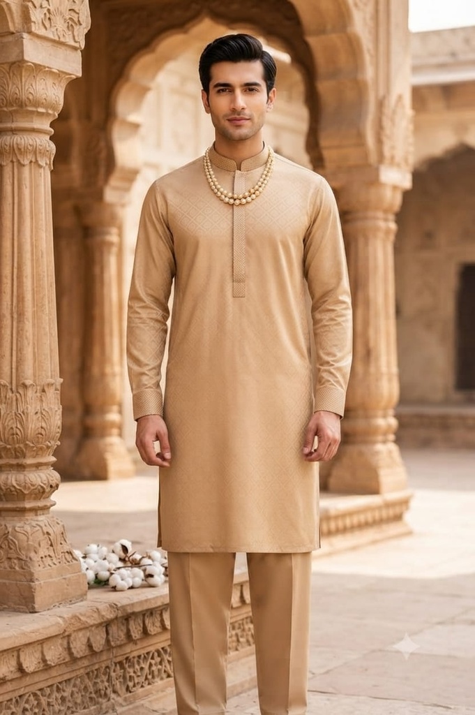 Premium Men's Cotton Suit Cream
