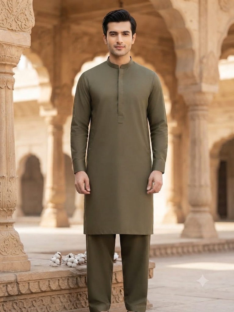 Premium Men's Cotton Suit Dark Green
