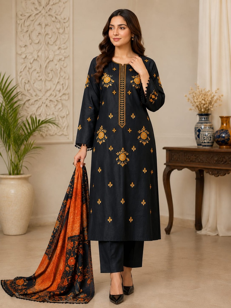 Premium Lawn 3-Piece Suit Black
