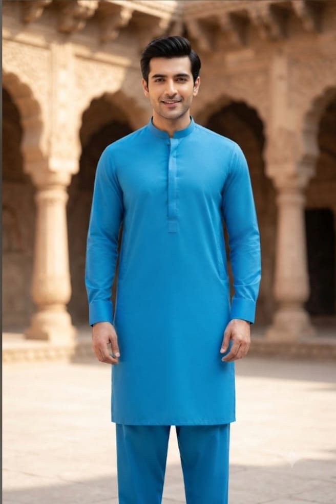 Premium Men's Cotton Suit Sky Blue