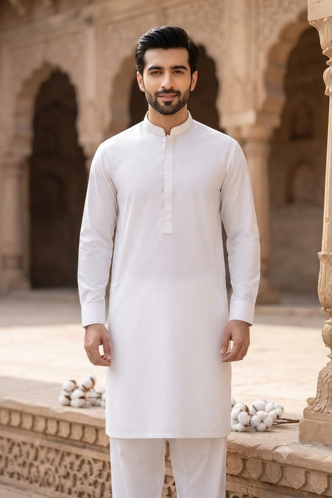 Premium Men's Cotton Suit White