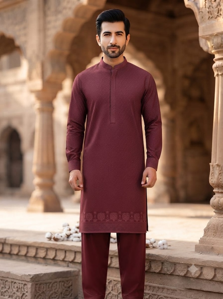 Premium Men's Cotton Suit Dark Pink