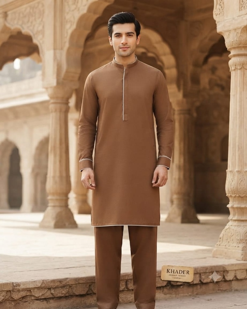 Premium Men's Summer Khaddar Suit Brown