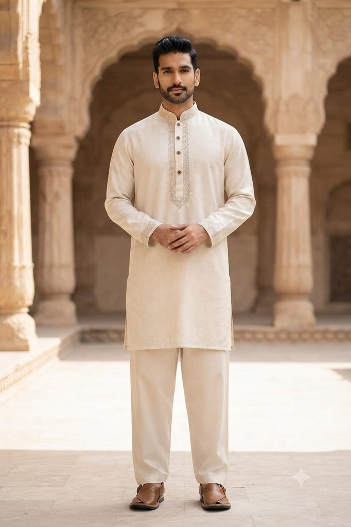 Premium Men's Unstitched Karandi Suit White